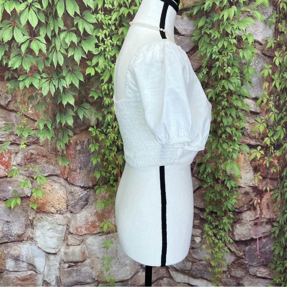 HELLO MOLLY Cottagecore White Wrap Crop Top with Shirred Back, S/4 - Picture 8 of 10